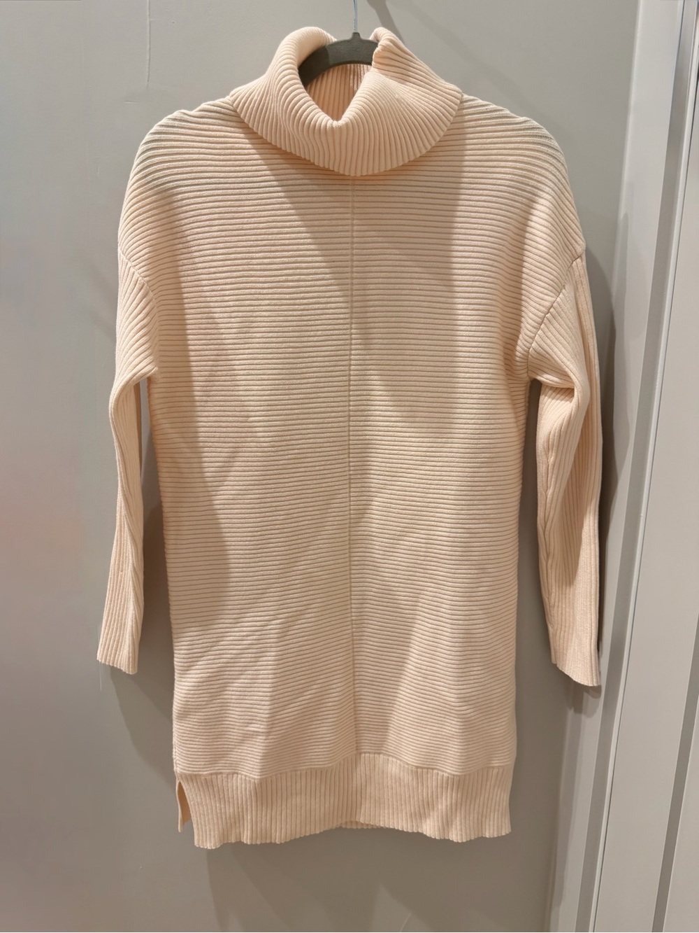 Cozy Ribbed Turtleneck Sweater Tunic in Light Beige
